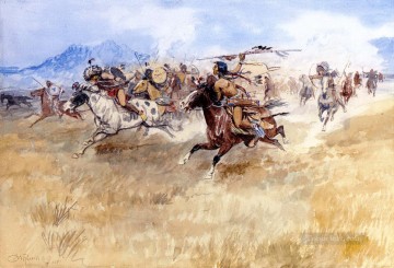  1897 - der Kampf zwischen den Blackfeet und den Piegans 1897 Charles Marion Russell Indianer